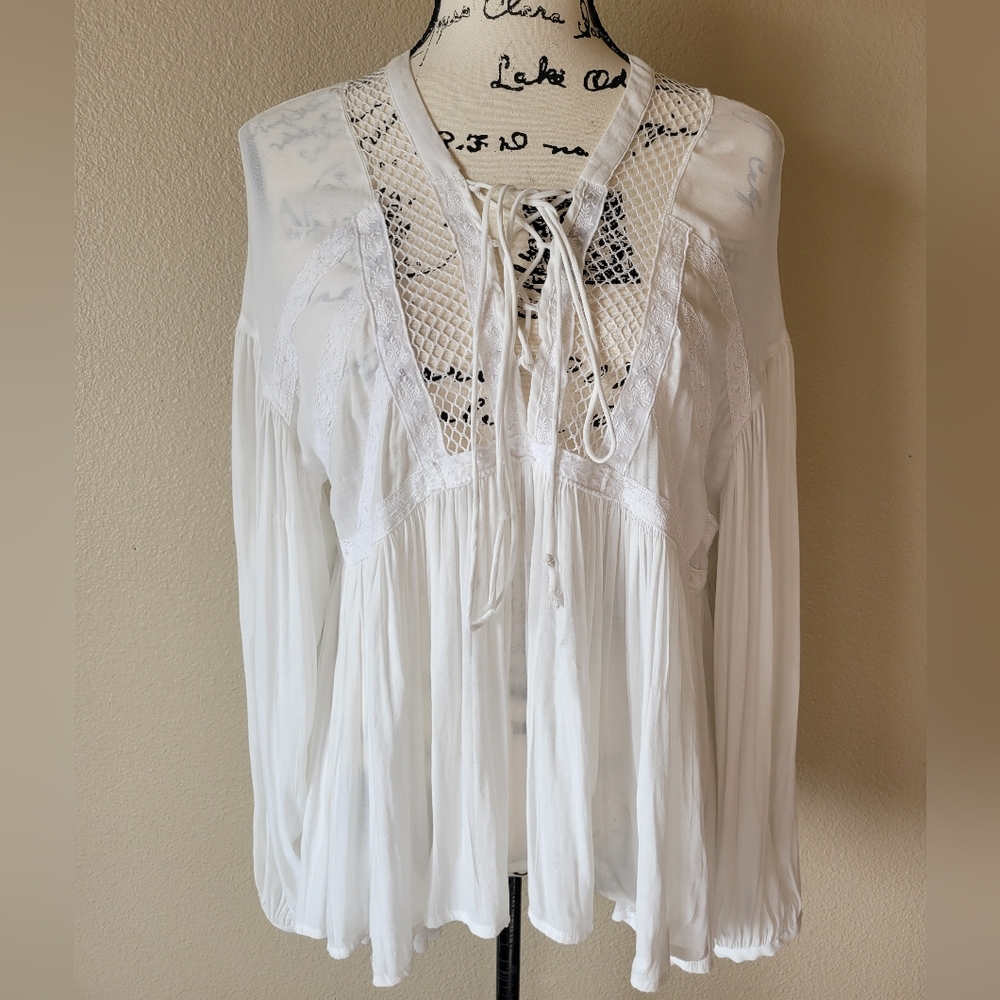 Free People Don’t Let Go Lace Up Peasant Top, Medium